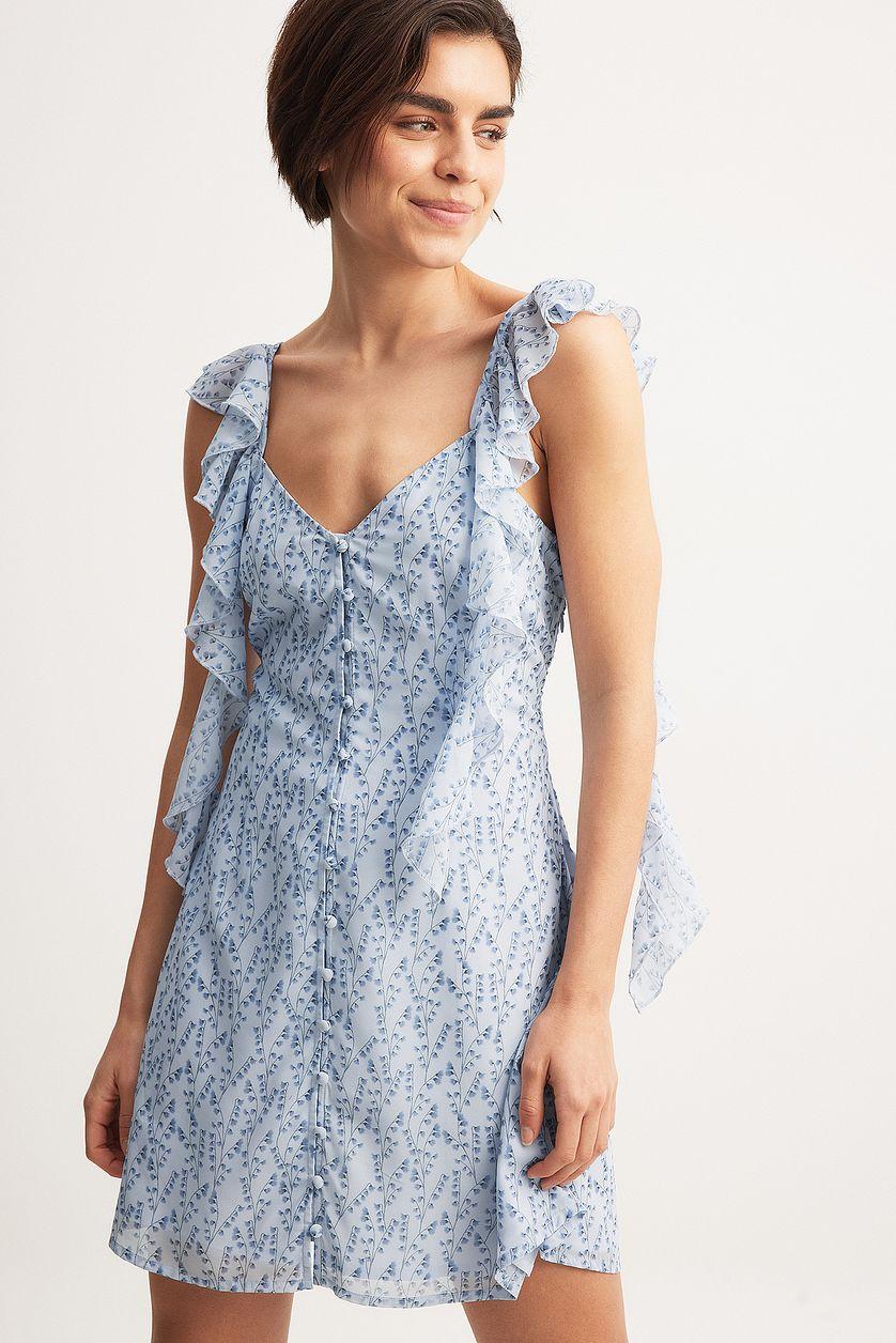 Ruffle Shoulder Chiffon Mini Dress Product Image