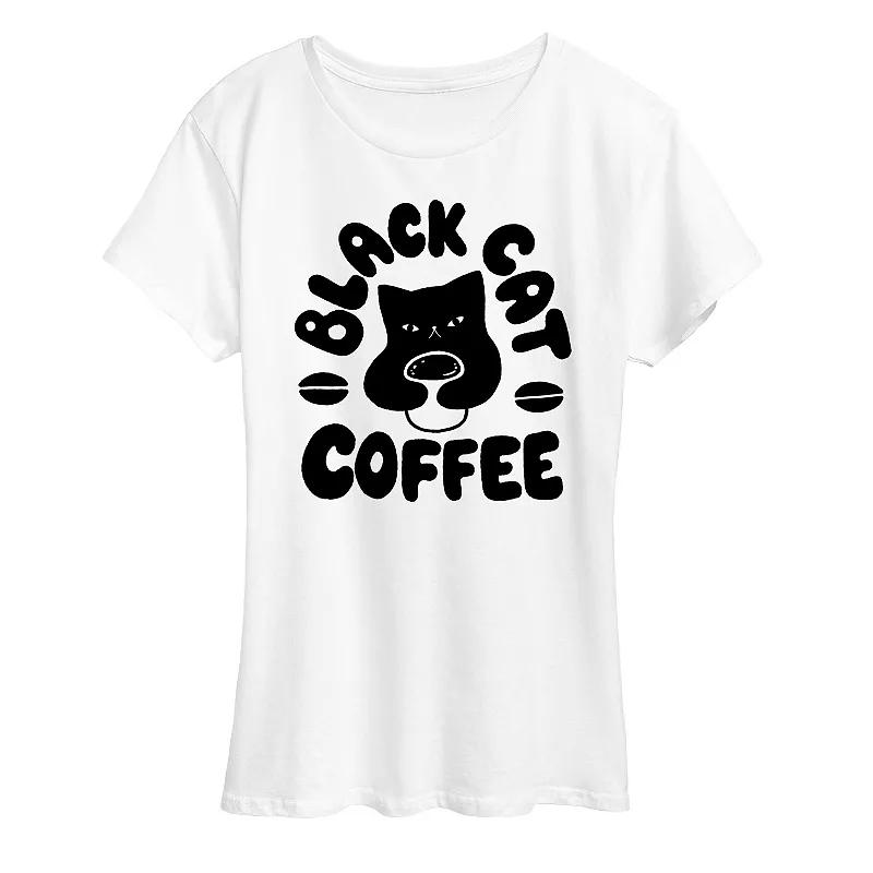 Women's Black Cat Coffee Graphic Tee, Girl's,  Product Image