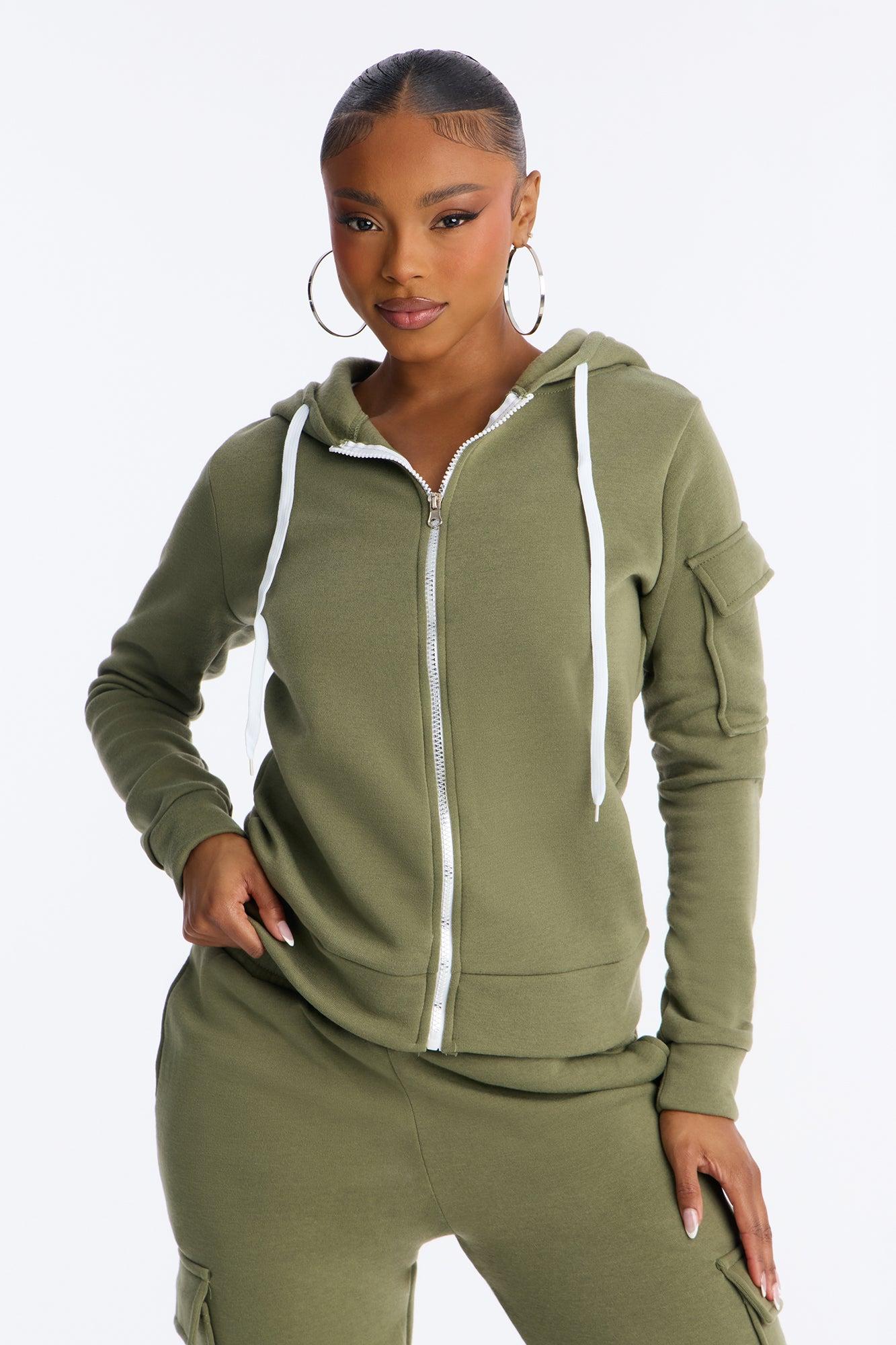 On The Run Cargo Fleece Pant Set - Olive Female Product Image