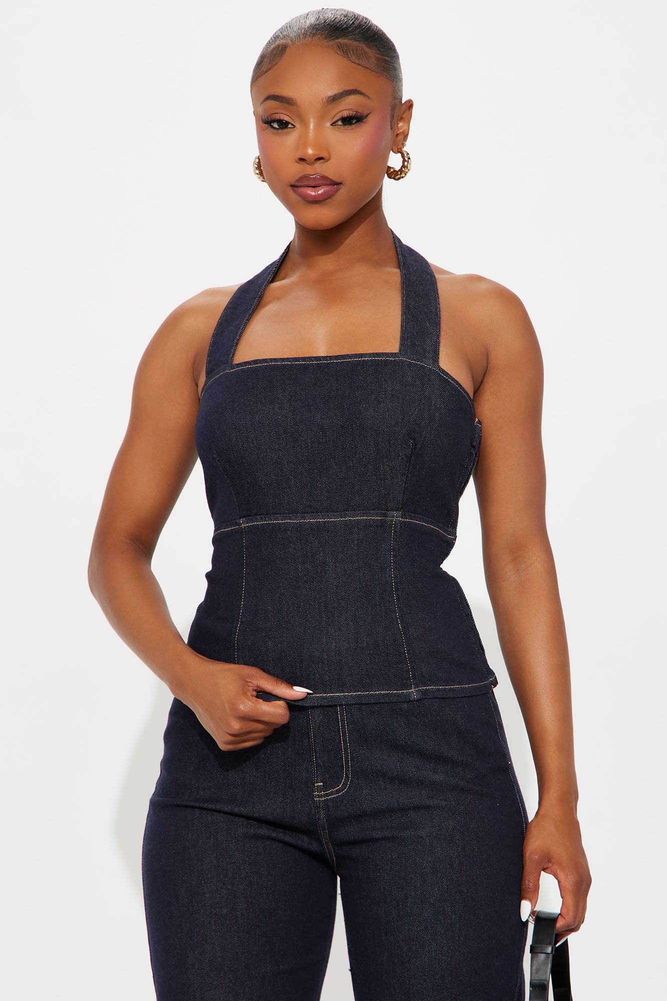 Annice Denim Halter Pant Set - Dark Wash Female Product Image