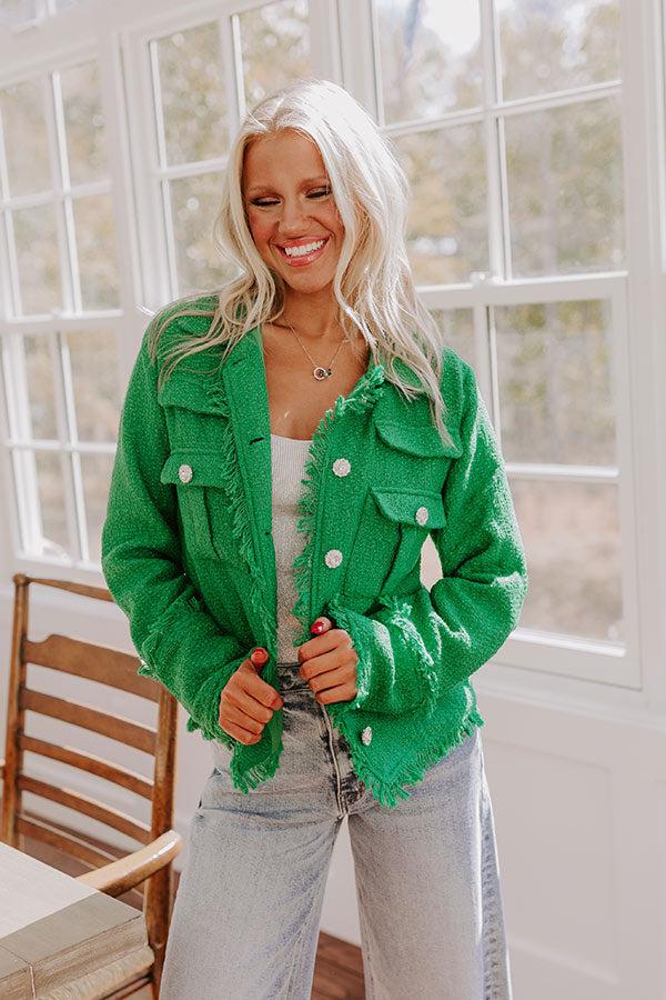 Passing Time Wool-Blend Tweed Jacket in Green Product Image