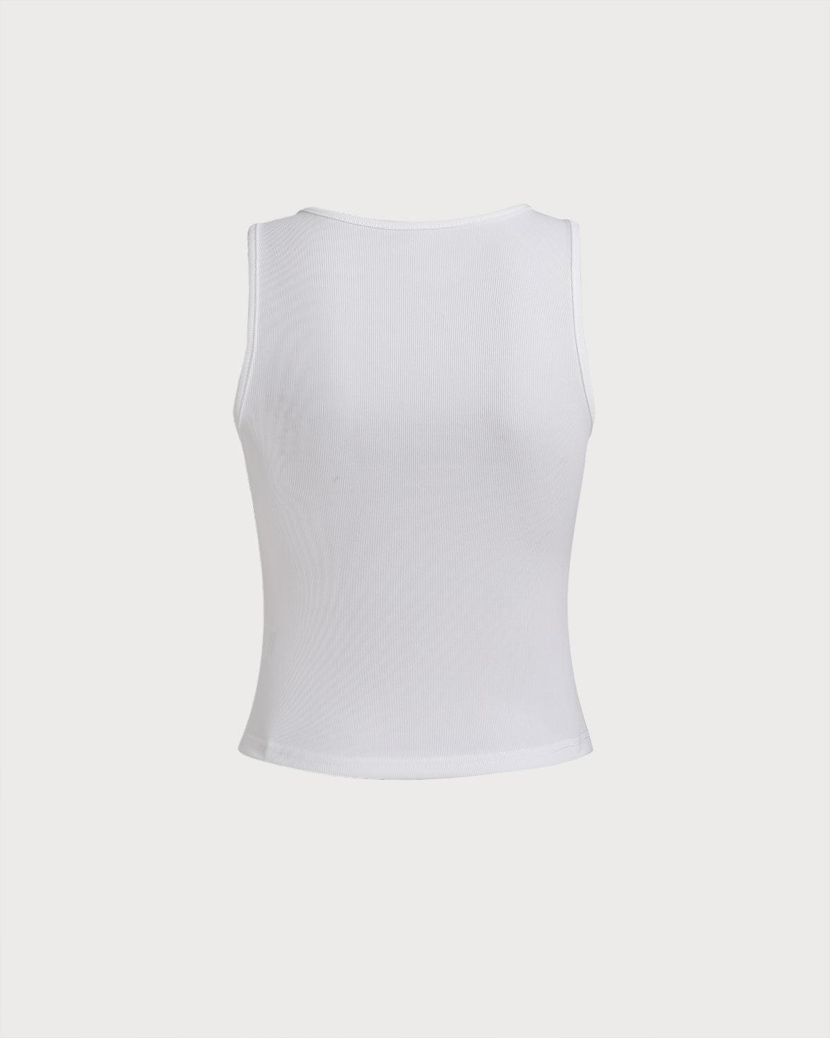 White Ribbed Knit Tank Top Product Image