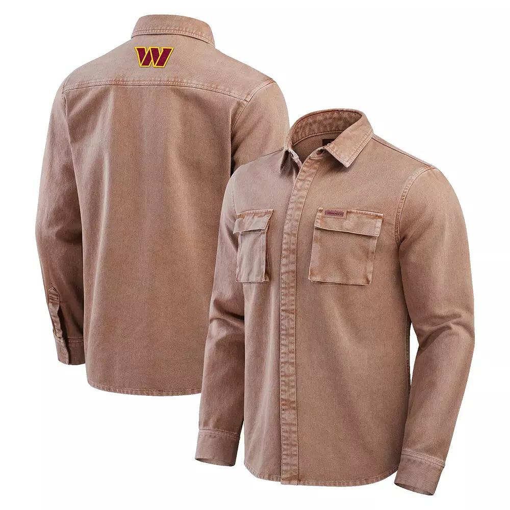 Men's Darius Rucker Collection by Fanatics Brown Washington Commanders Garment Dyed Long Sleeve Full Snap Shirt, Size: Small, Wft Brown Product Image