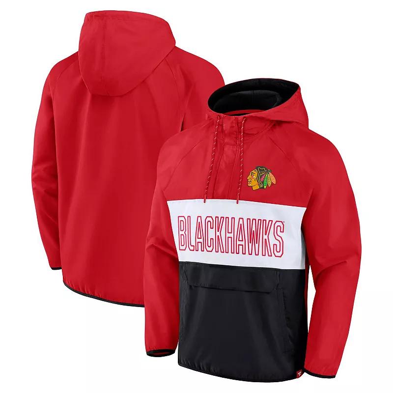 Men's Fanatics Branded Red/Black Chicago Blackhawks Backhand Shooter Defender Anorak Raglan Hoodie Quarter-Zip Jacket,  Product Image