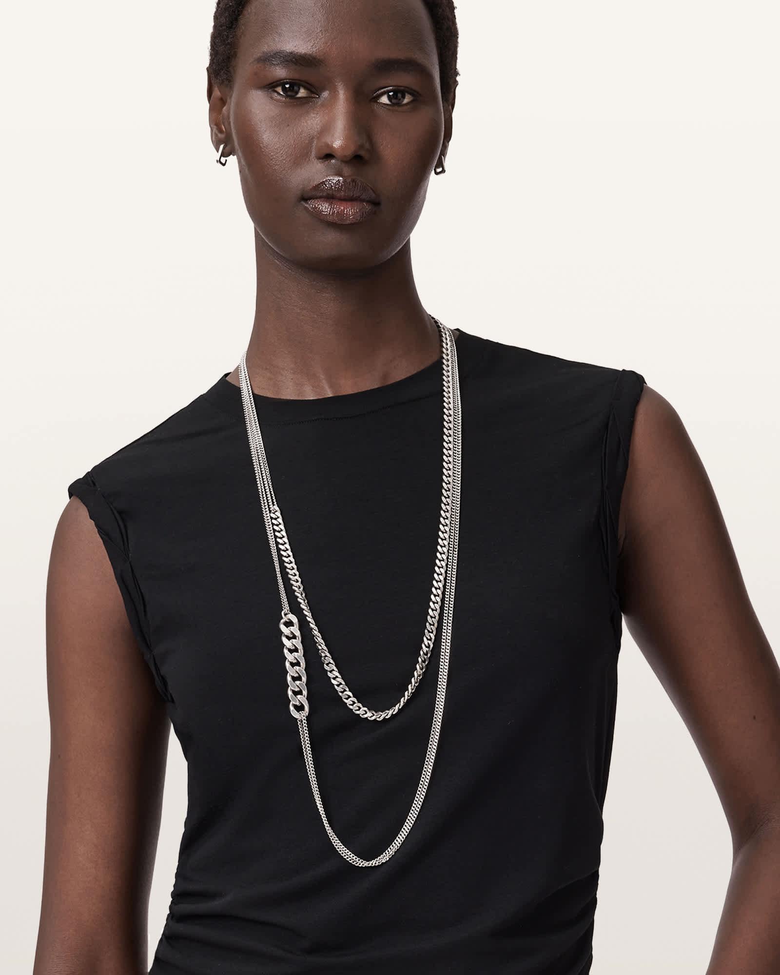 Lia Chunky Necklace WARM SILVER | ALLSAINTS US Product Image
