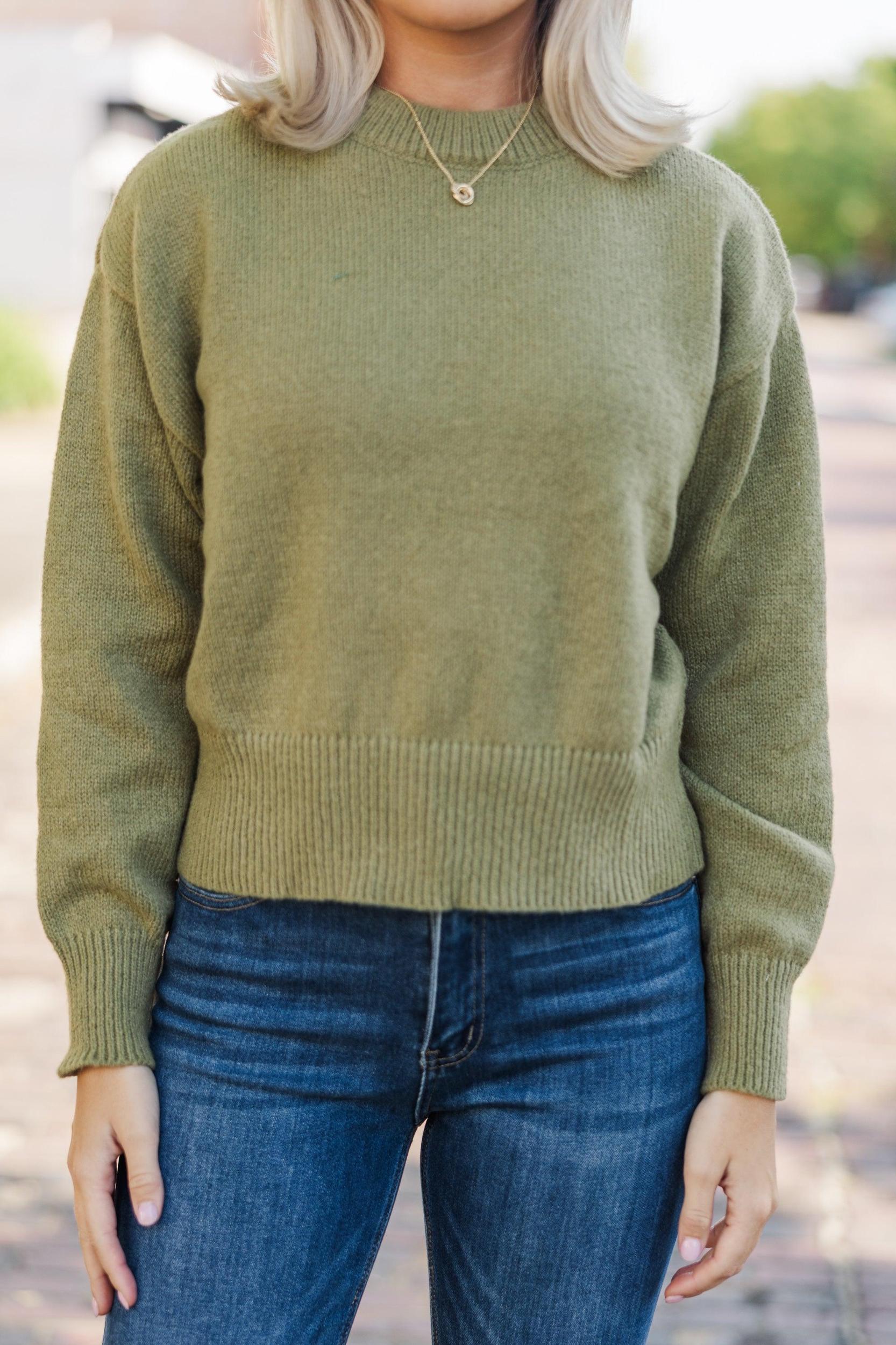 It's All Up To You Olive Green Drop Shoulder Sweater Female Product Image
