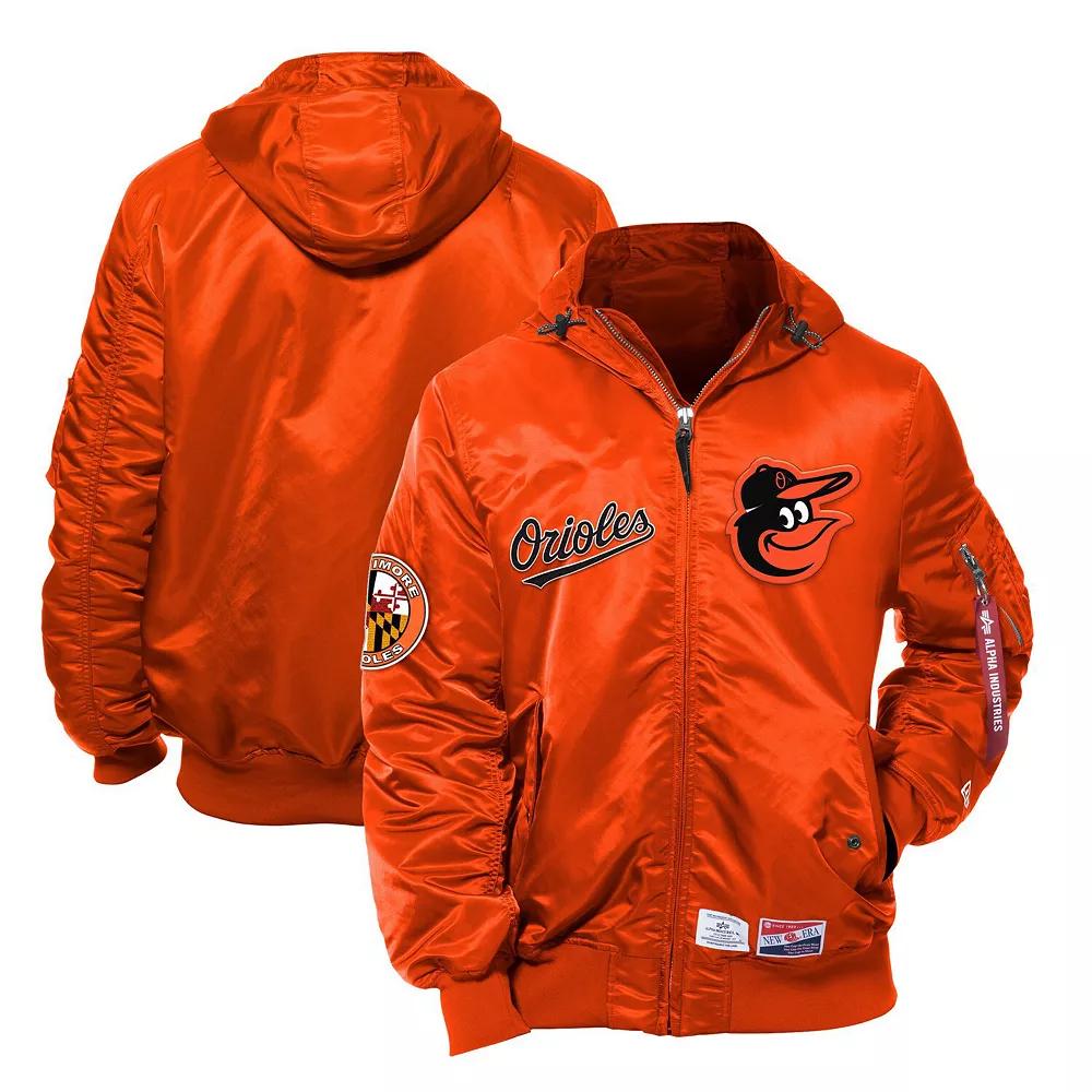 Men's New Era x Alpha Industries Orange Baltimore Orioles Current Day Full-Zip Hooded Nylon Bomber Jacket,  Product Image