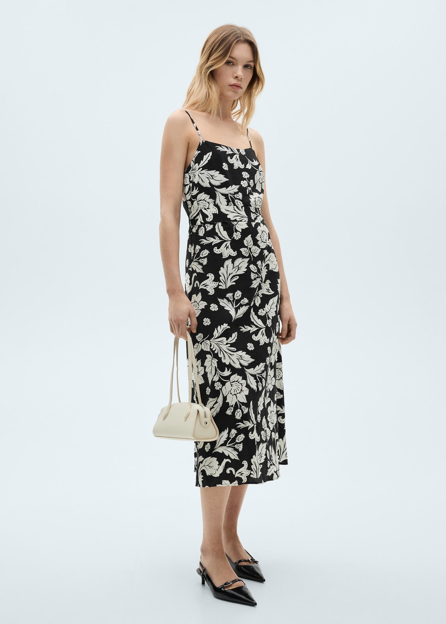Flower print strapless dress - Women | MANGO USA Product Image