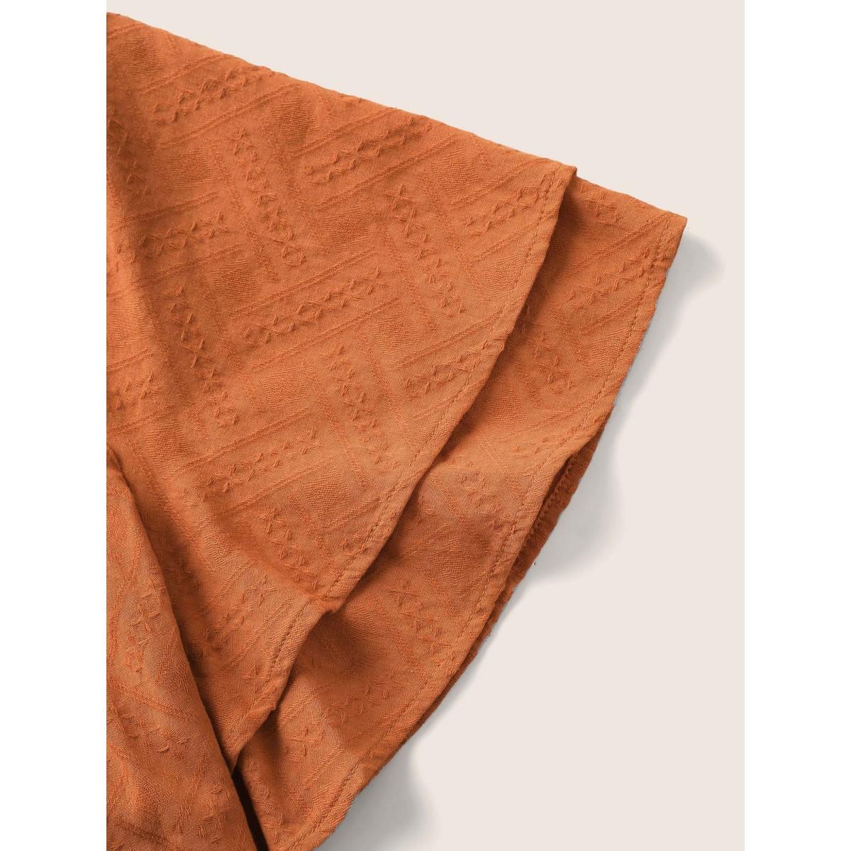 Plus Size OrangeRed Texture Tiered Ruffles Gathered Frill Trim Blouse Women Casual Short sleeve Notched collar Everyday Blouses BloomChic 26/4X Product Image