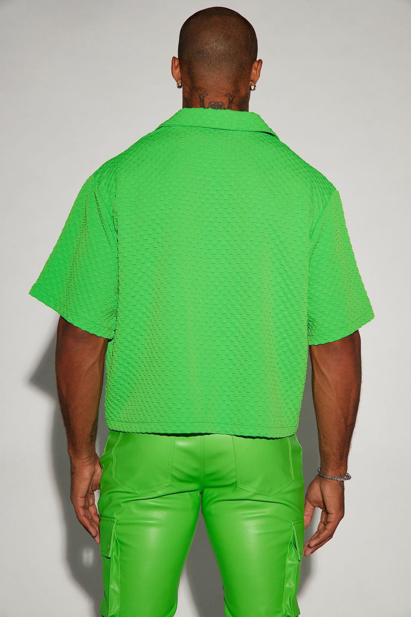 Luxor Textured Cropped Button Up Shirt - Green Product Image