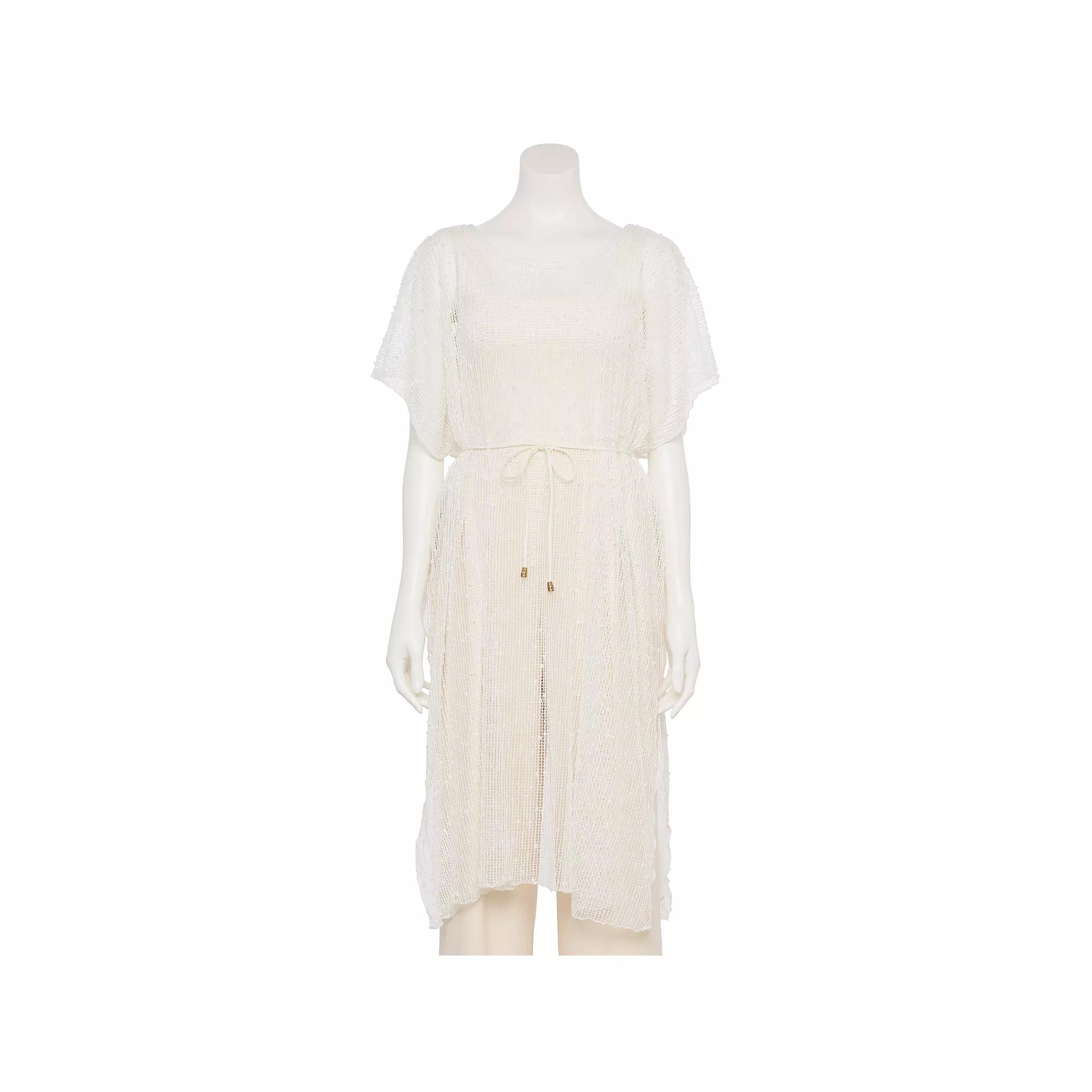 Women's CHARLOTTE DANIEL Mini Pom Pom Textured Poncho, White Product Image