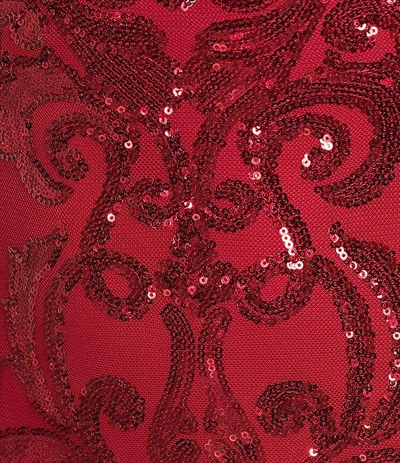 B. Darlin Sequin Pattern V-Neck Double Spaghetti Strap Lace Up Back Dress Product Image