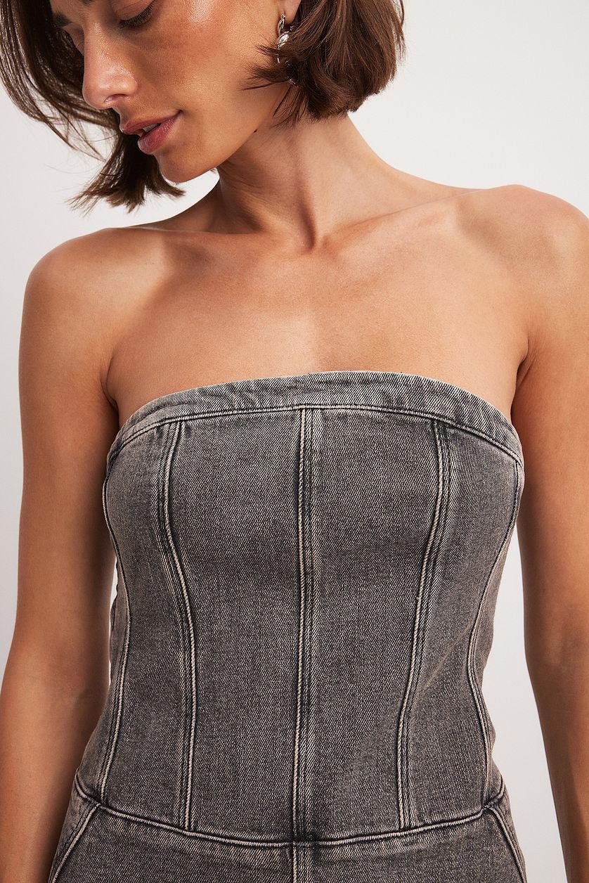 Bandeau Maxi Denim Dress Grey Product Image