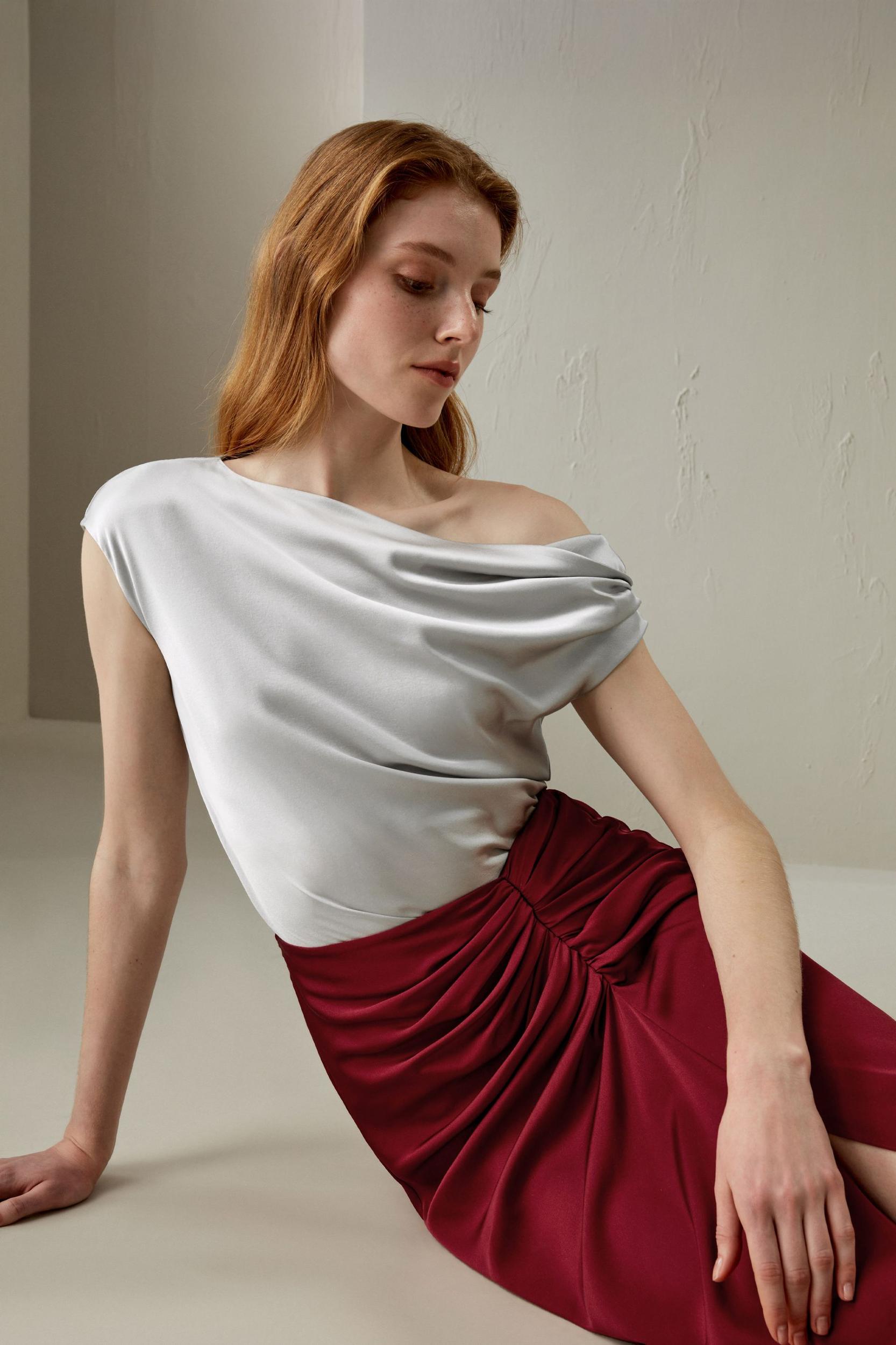 LILYSILK Female One Shoulder Silk Top - Silvergray Premium Silk - Perfect Wardrobe Staples Cowl Neck Silk Top 10 Product Image