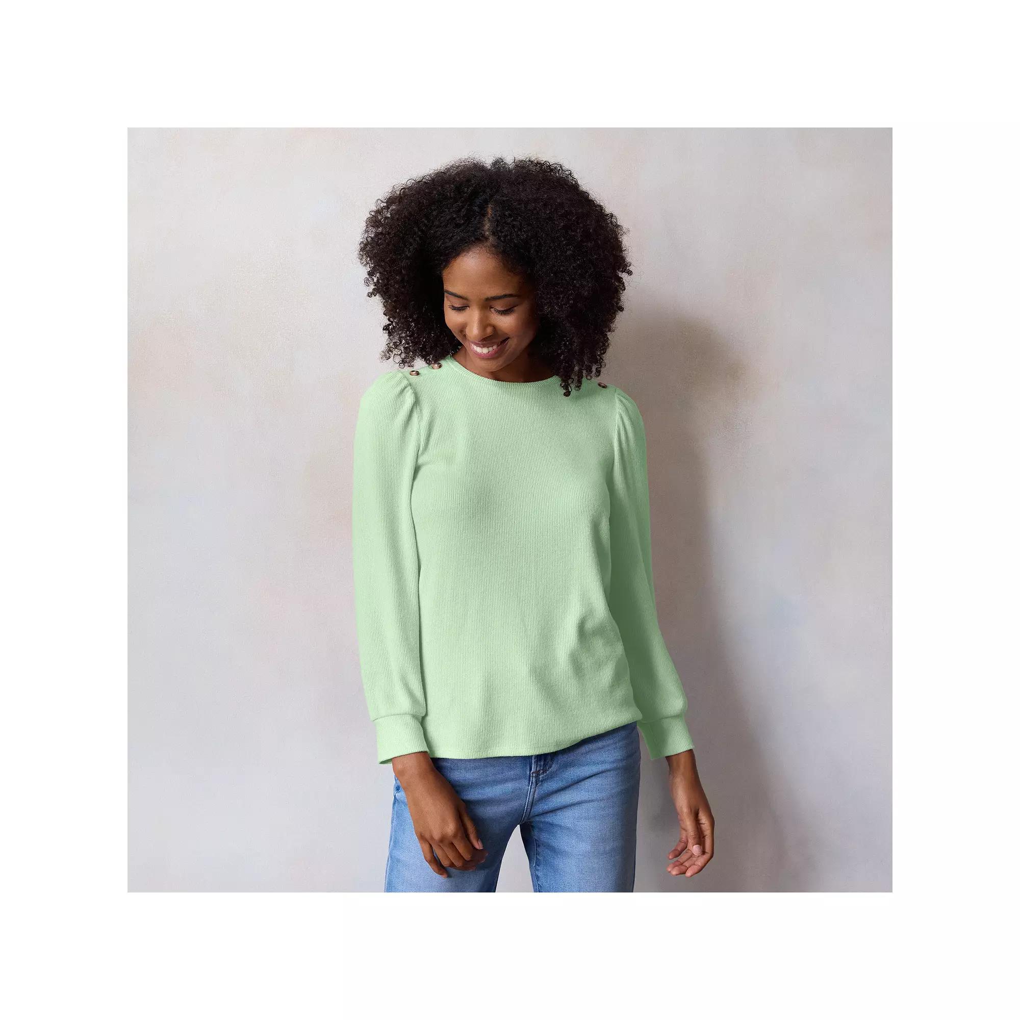 Women's LC Lauren Conrad High Cuff Crew Top, Size: Medium, Pink Whipe Product Image