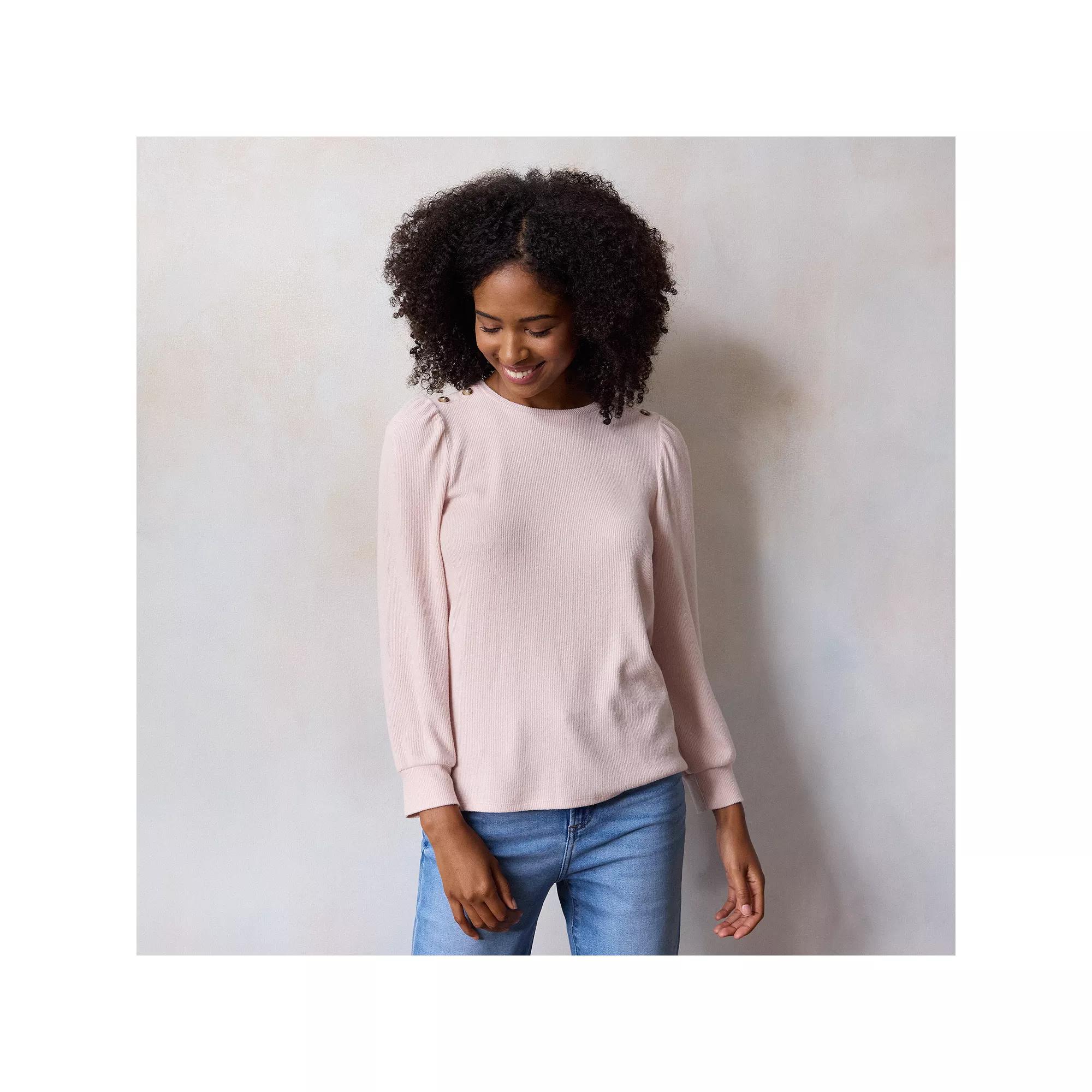 Women's LC Lauren Conrad High Cuff Crew Top, Size: Medium, Pink Whipe Product Image