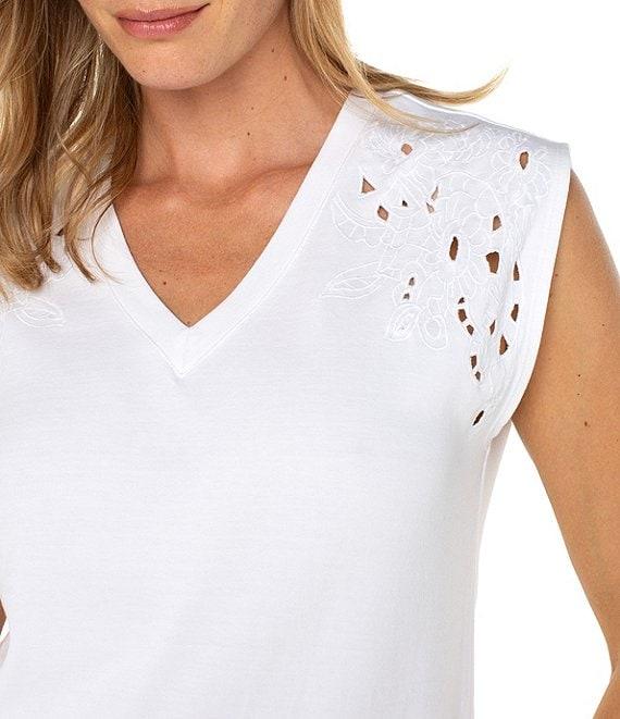 Liverpool Los Angeles Stretch Knit V-Neck Dolman Sleeve Embroidered Top Product Image