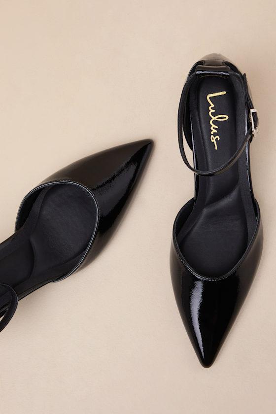 Janica Black Patent Pointed-Toe Kitten Heel Pumps Product Image