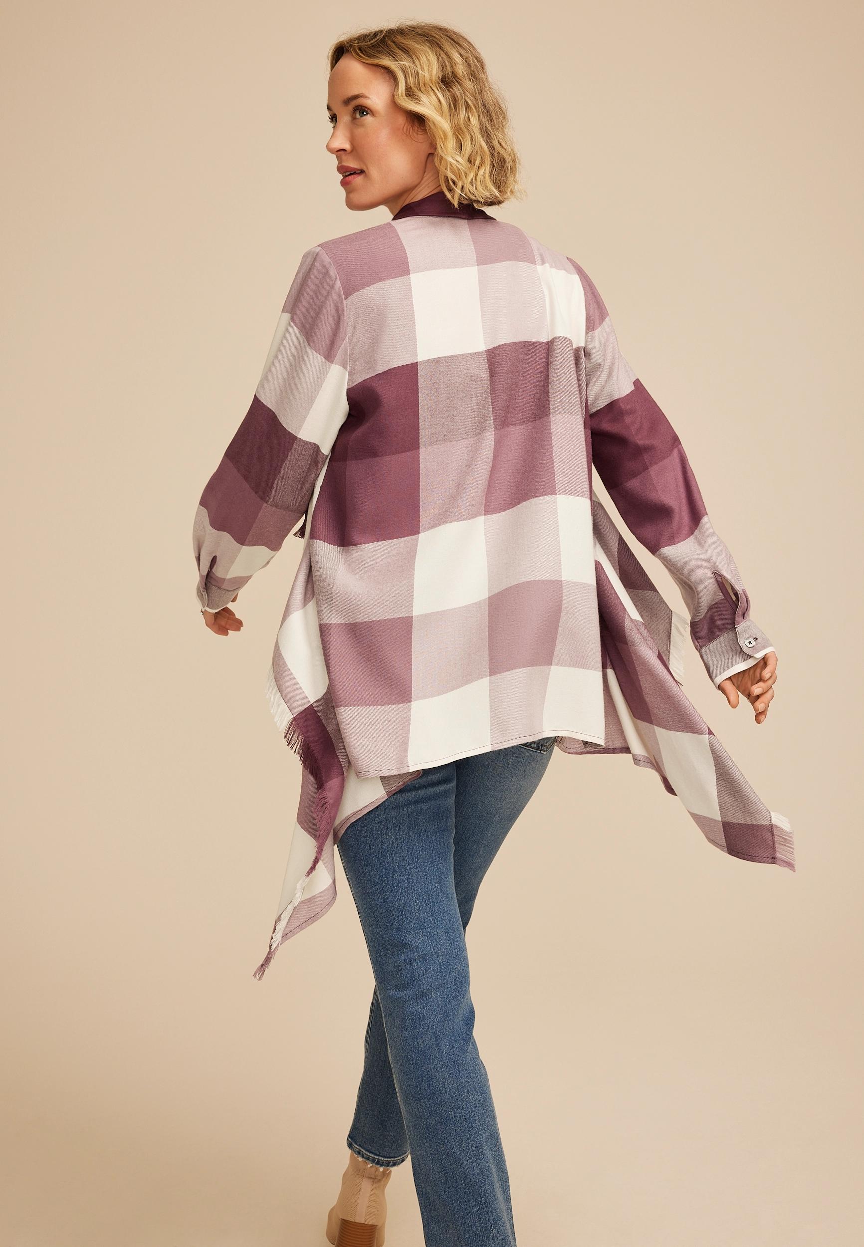 Plaid Open Front Waterfall Cardigan Product Image