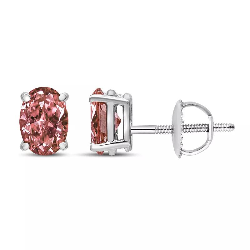 Haus of Brilliance 14k White Gold 1 Carat T.W. Lab-Grown Pink Diamond Solitaire Stud Earrings, Women's Product Image