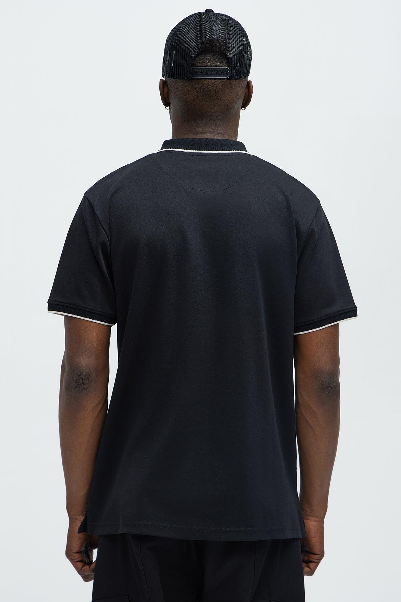 Hexagon Textured Short Sleeve Polo - Black Product Image