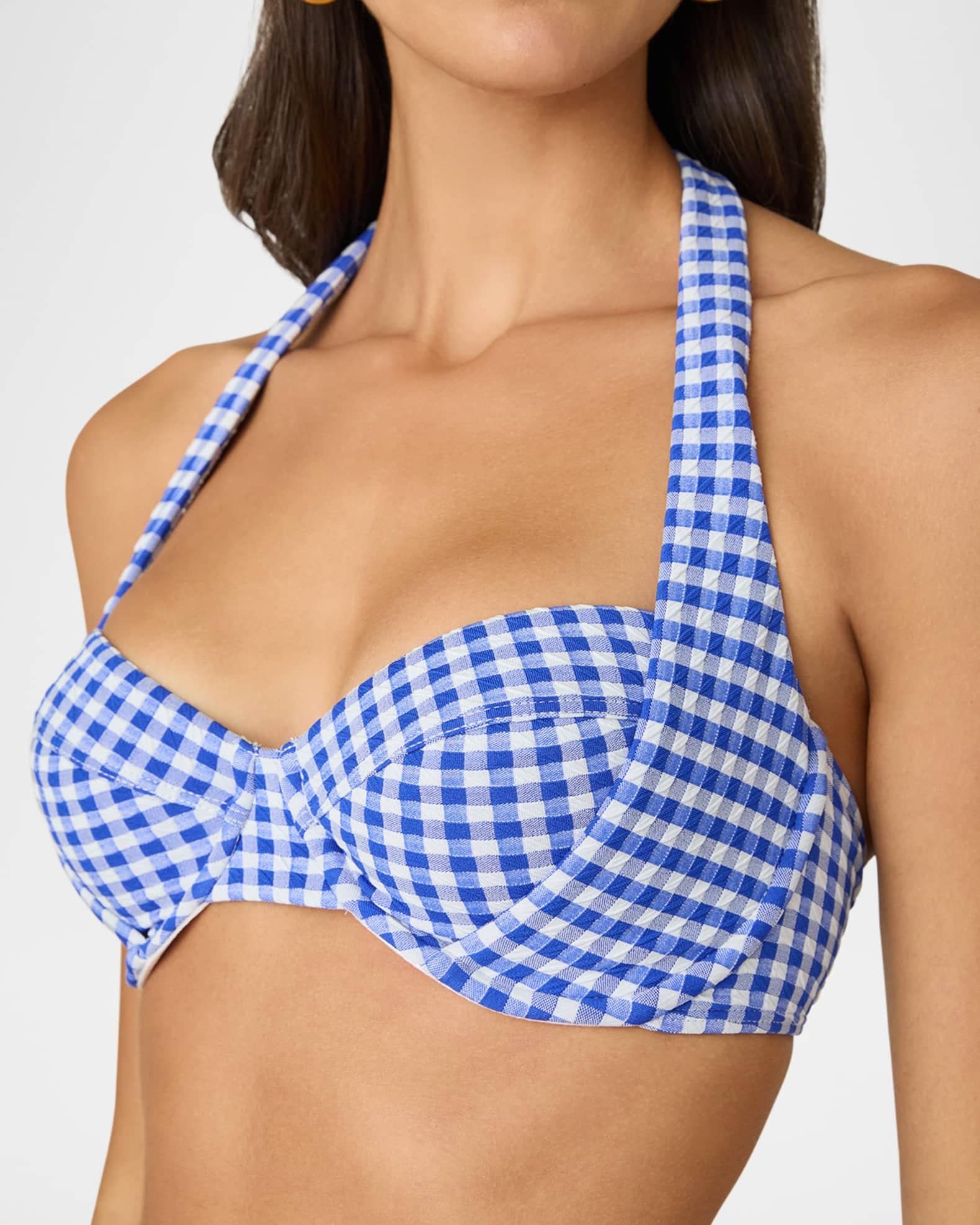 Gingham Draped Halter Bikini Top Product Image