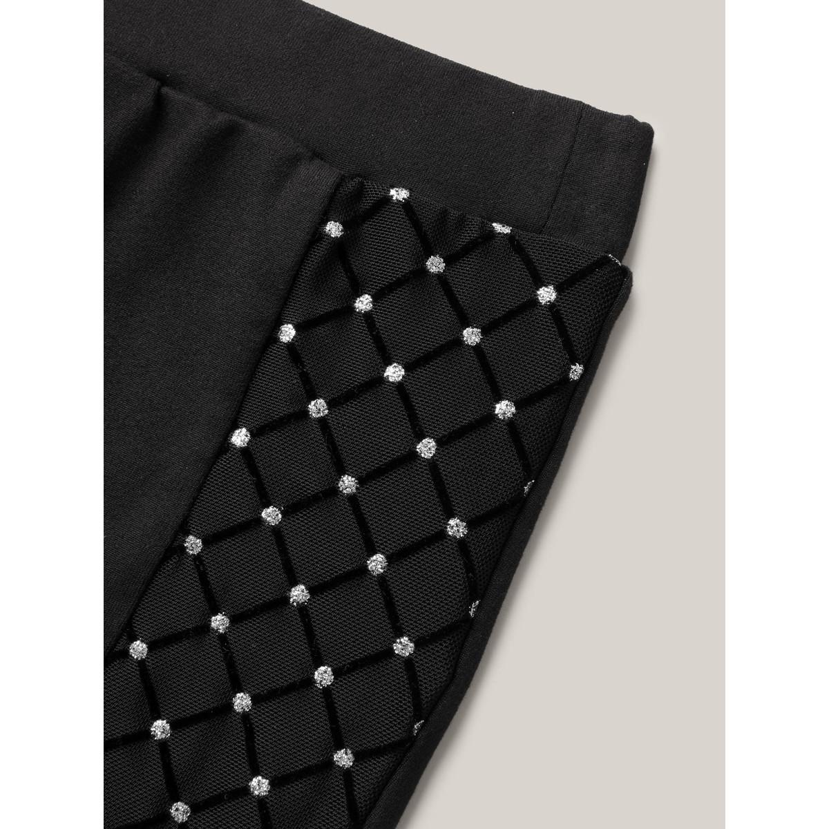 Plus Size Mesh Spliced Skinny-Fit Leggings Women Black Elegant High stretch Skinny Mid Rise Everyday Leggings BloomChic 10/M Product Image