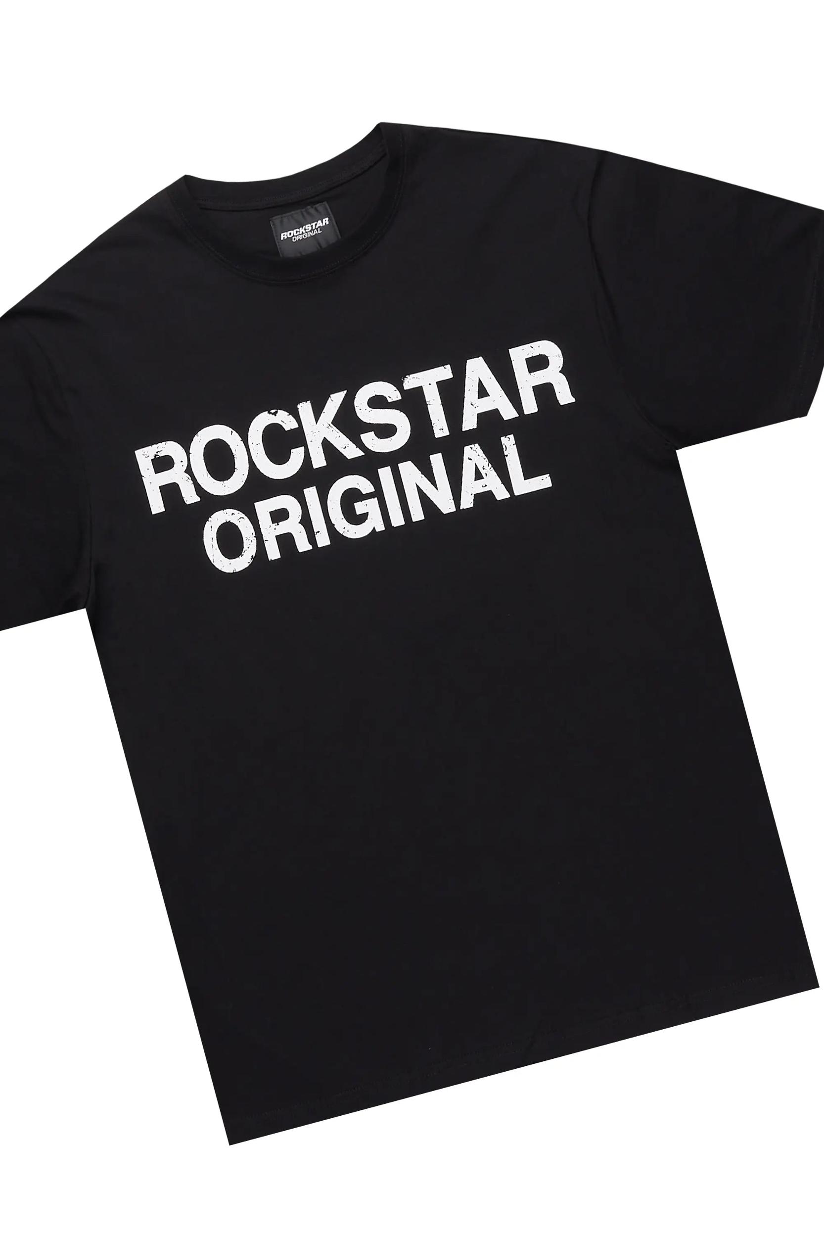 Deniska Black T-Shirt/Baggy Stacked Flare Track Set Male Product Image