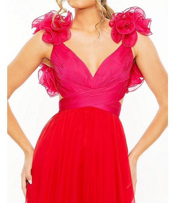 Mac Duggal V-Neck Ruffle Tiered Cut Out Gown Product Image