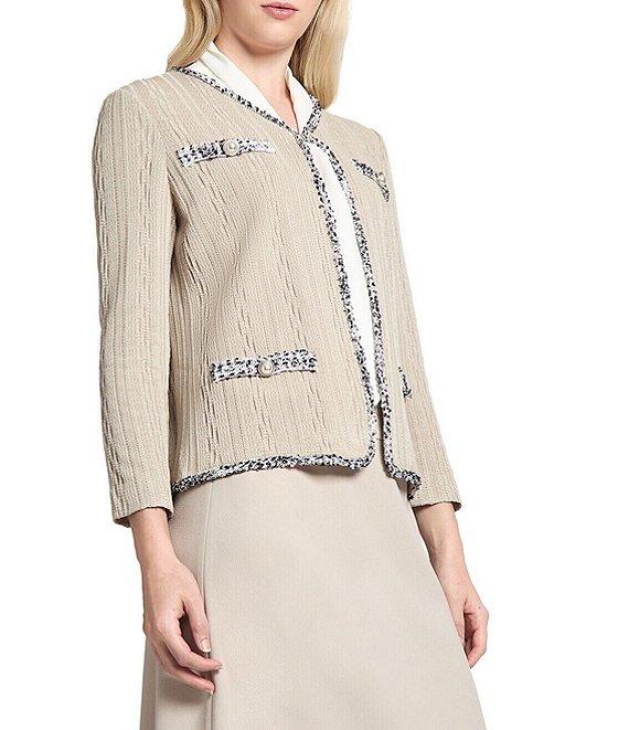 Ming Wang Knit V-Neck Bracelet Sleeve Eyelash Trim Jacket Product Image