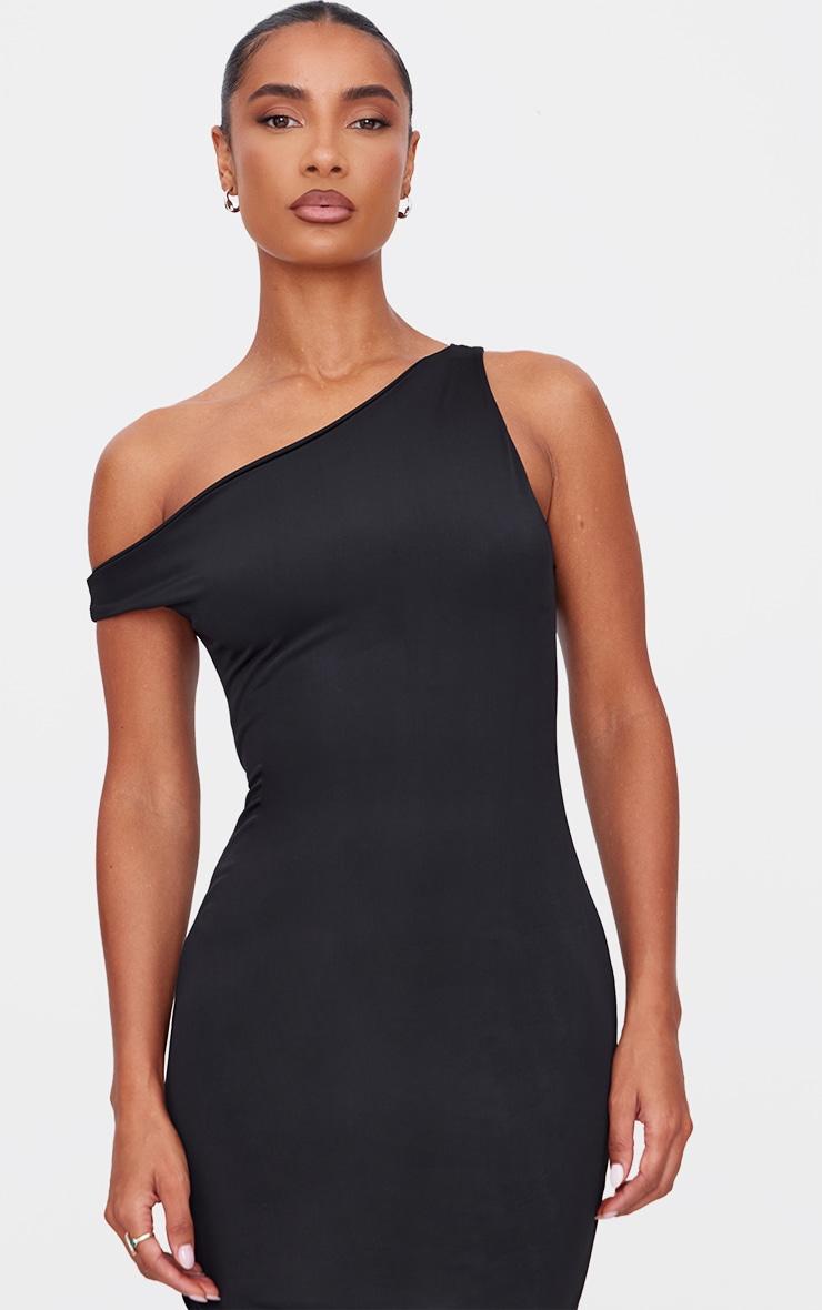 Black Matte Sculpt Asymmetric Neck Maxi Dress Product Image