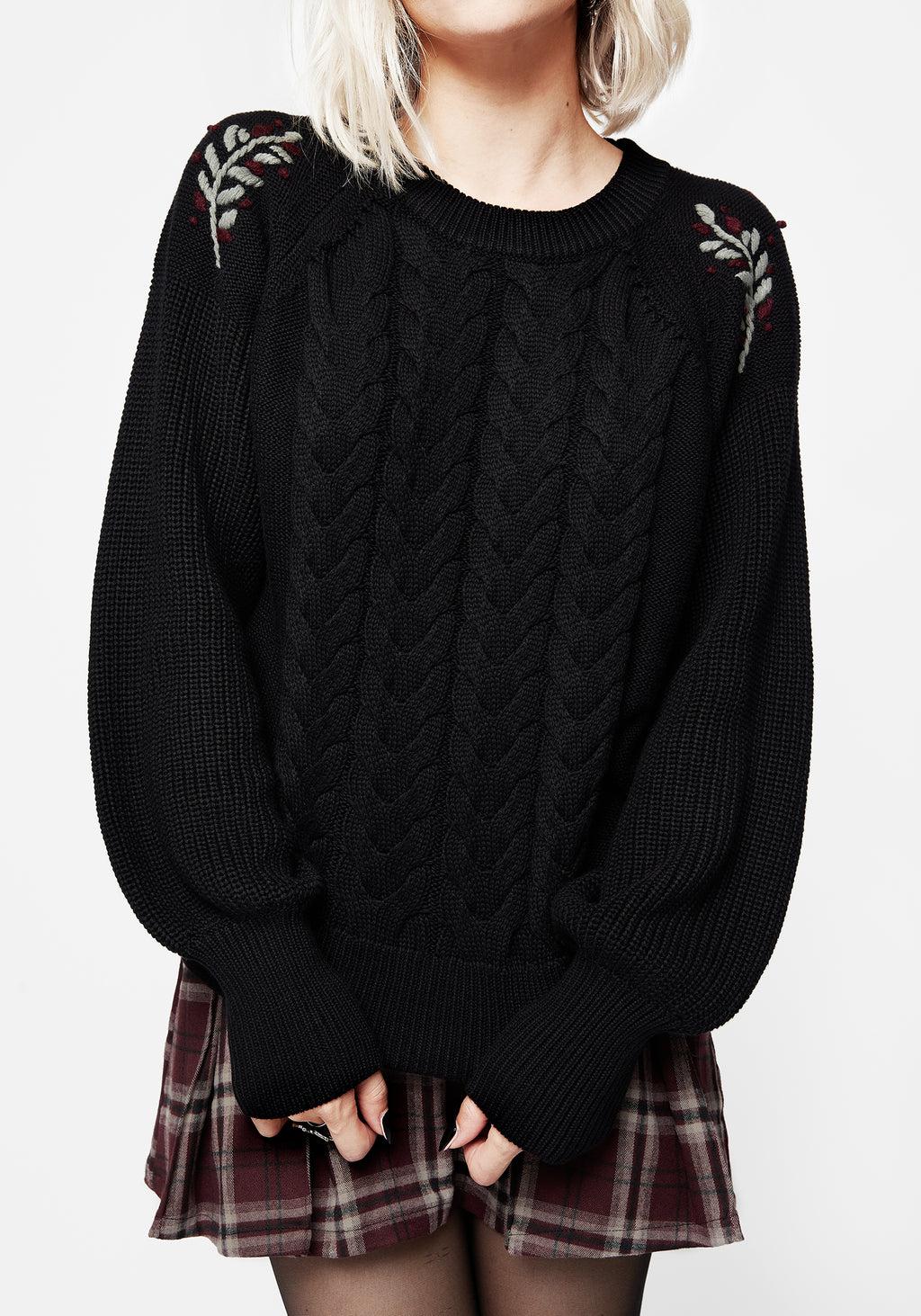 Patrice Embroidered Cable Knit Sweater Product Image