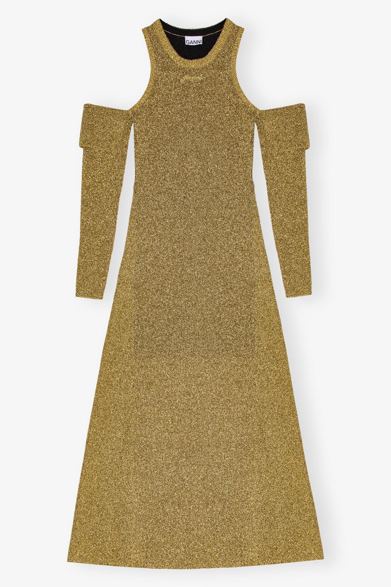 Gold Sparkle Cold-Shoulder Maxi Dress Product Image