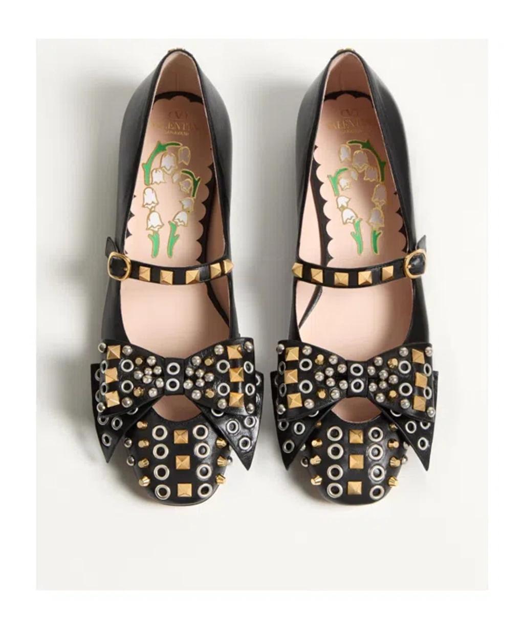 VALENTINO GARAVANI Mary-jane Bowow Ballerina In Kidskin With Studs Woman Black 35 In Multi Product Image