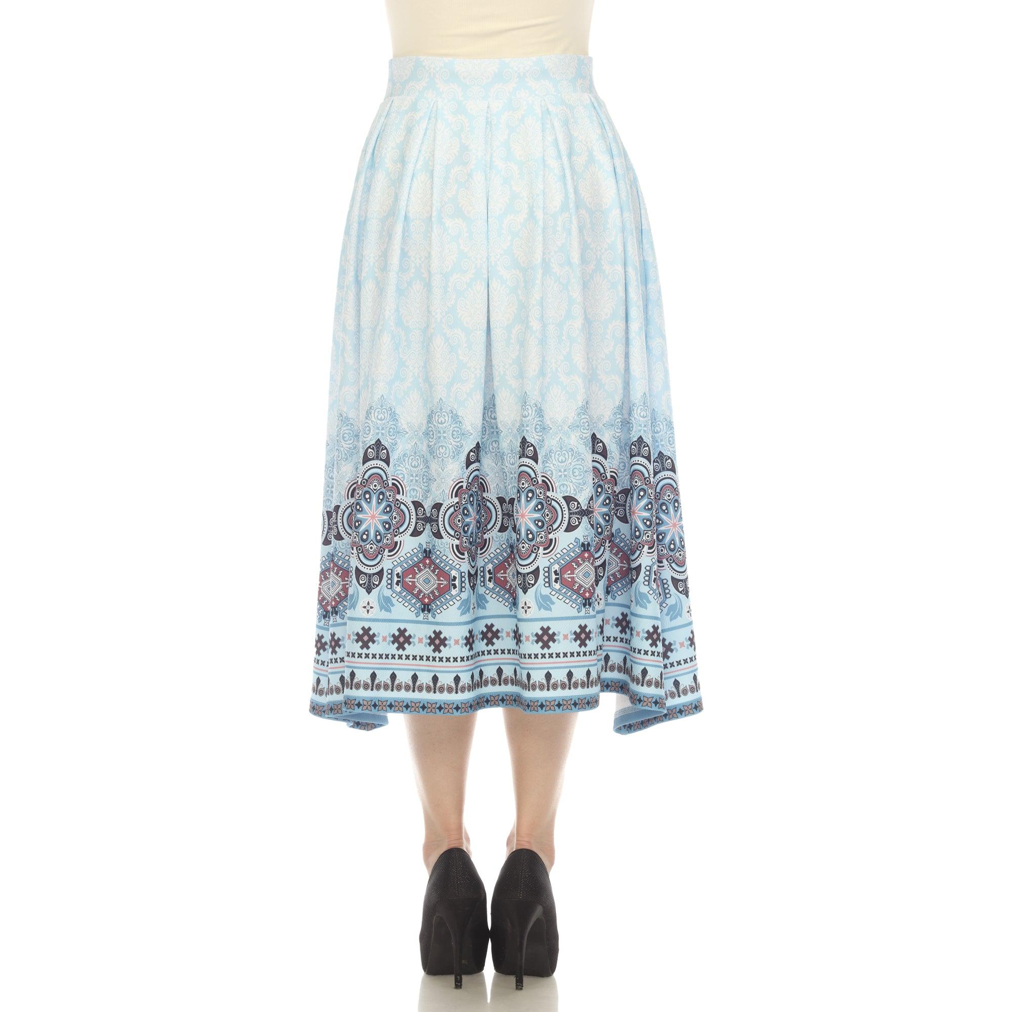 Blue Pleated Skirt with Border Prints Product Image