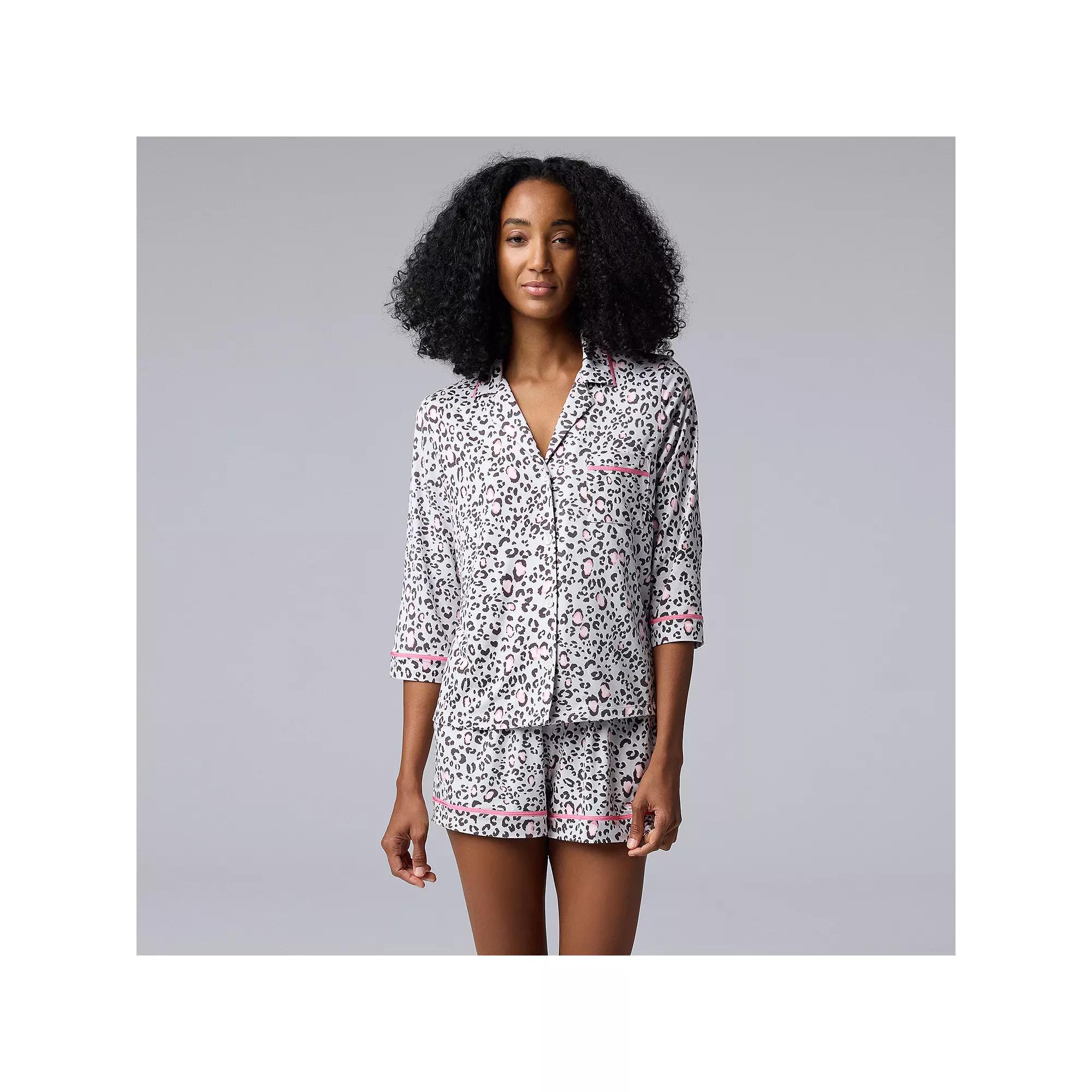 Women's Simply Vera Vera Wang 3/4-Sleeve Pajama Top & Boxer Pajama Shorts Set, Size: XXL, Grey Animal Product Image