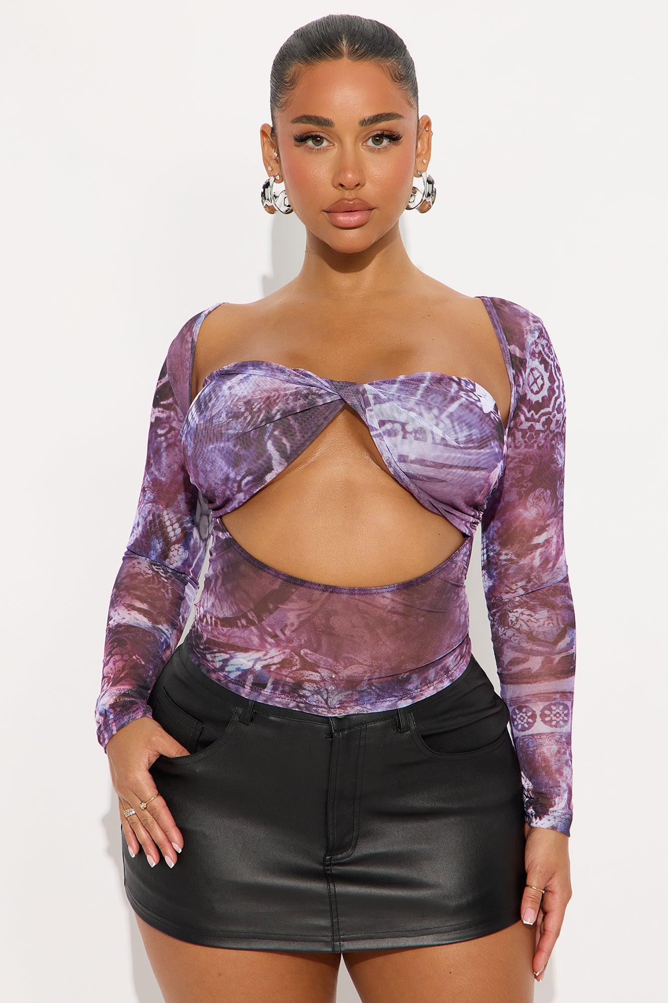 Double Dare Cut Out Mesh Top - Purple/combo Female Product Image