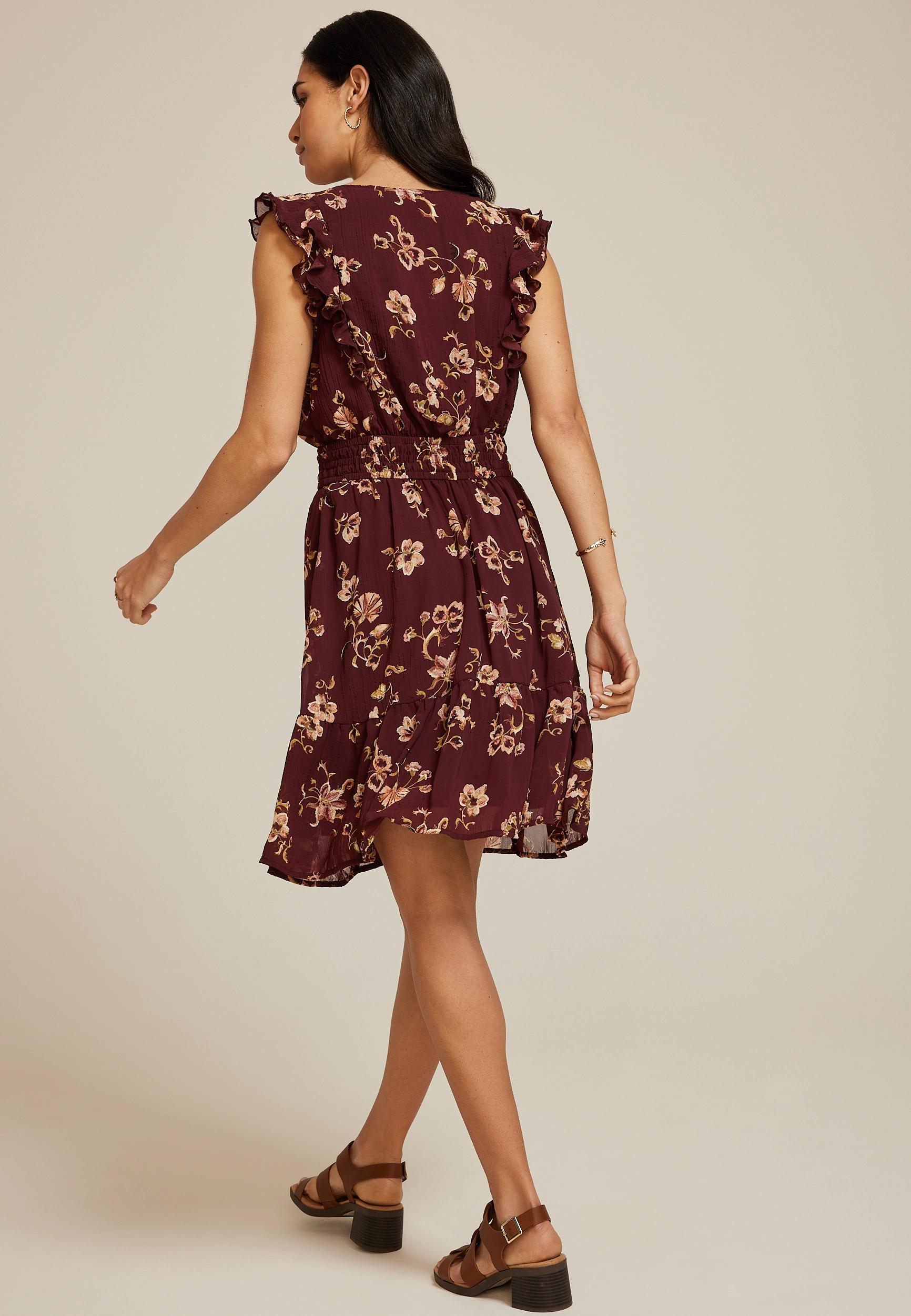 Bare Floral Ruffle V Neck Skater Dress Product Image