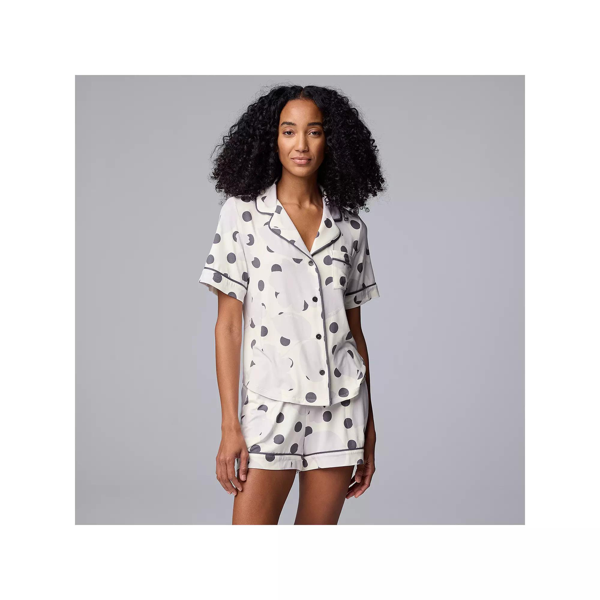 Women's Simply Vera Vera Wang 2-Piece Short Sleeve Notch Collar Pajama Top & Boxer Pajama Bottoms Set, Size: XS, Ivory Floral Product Image
