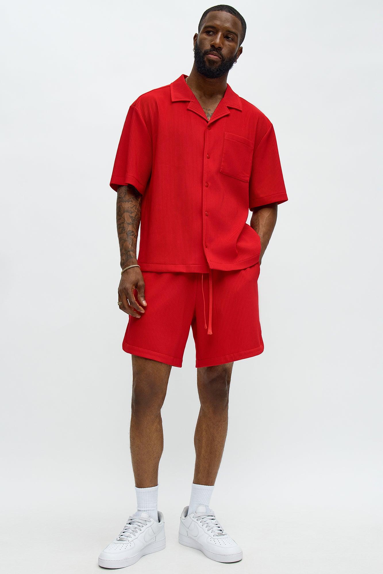 Show Up Short Sleeve Cuban Shirt - Red Product Image