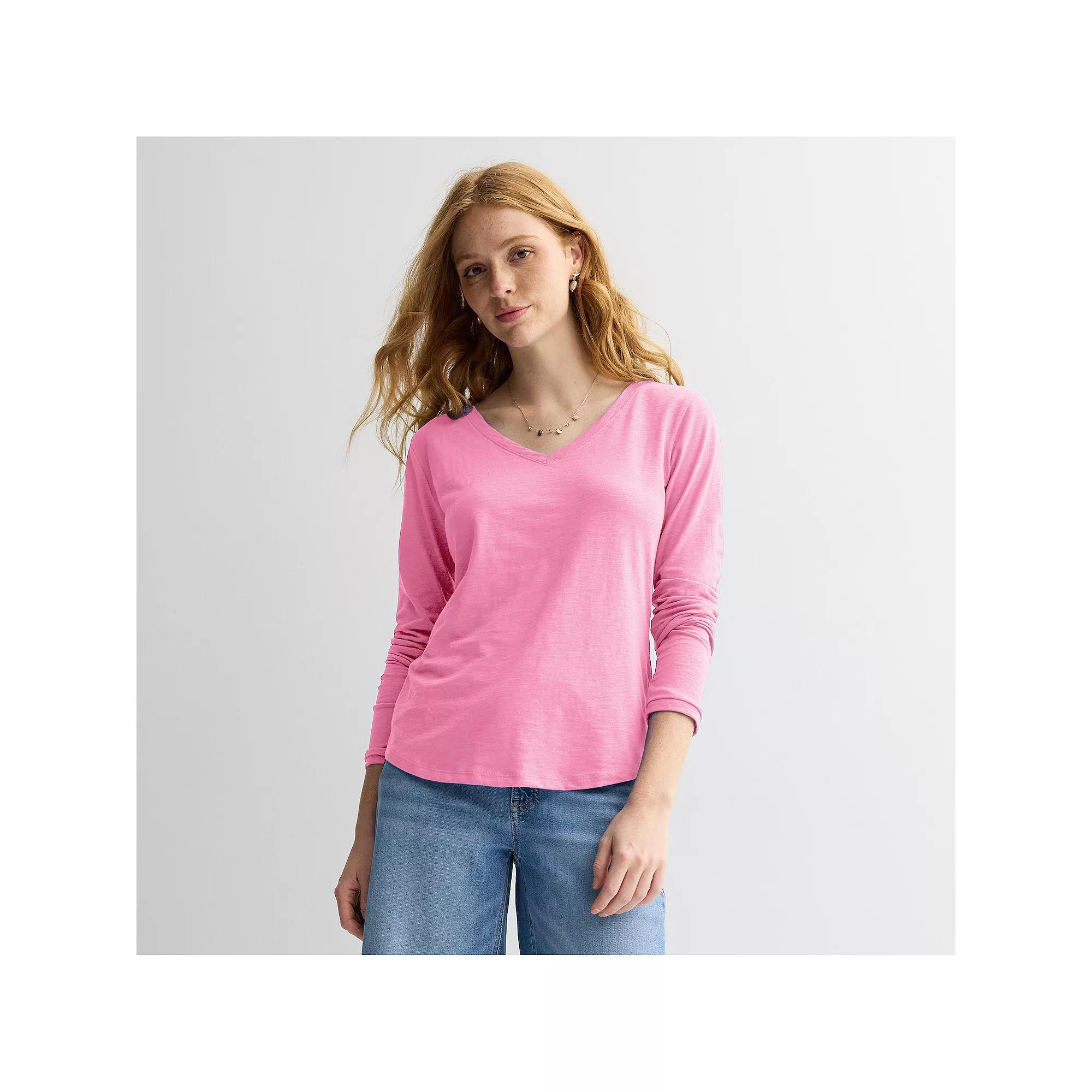 Petite Sonoma Goods For Life® Everyday Long Sleeve V-Neck T-Shirt, Women's,  Product Image