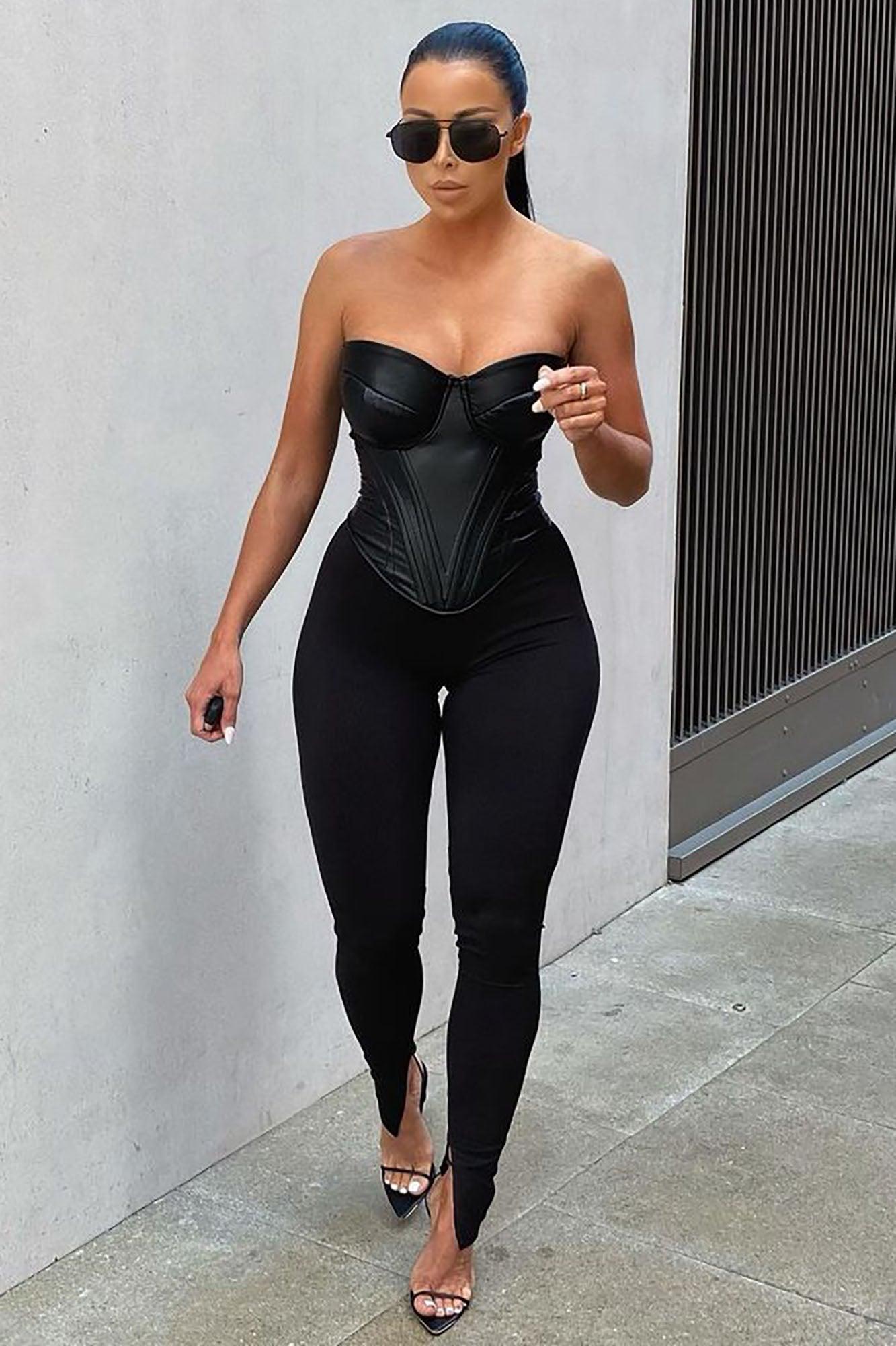 Bae For Tonight Faux Leather Corset Top - Black Product Image
