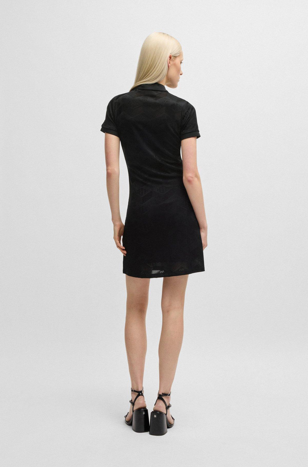 HUGO - Jacquard-knit dress with logo-zip placket - Patterned Product Image