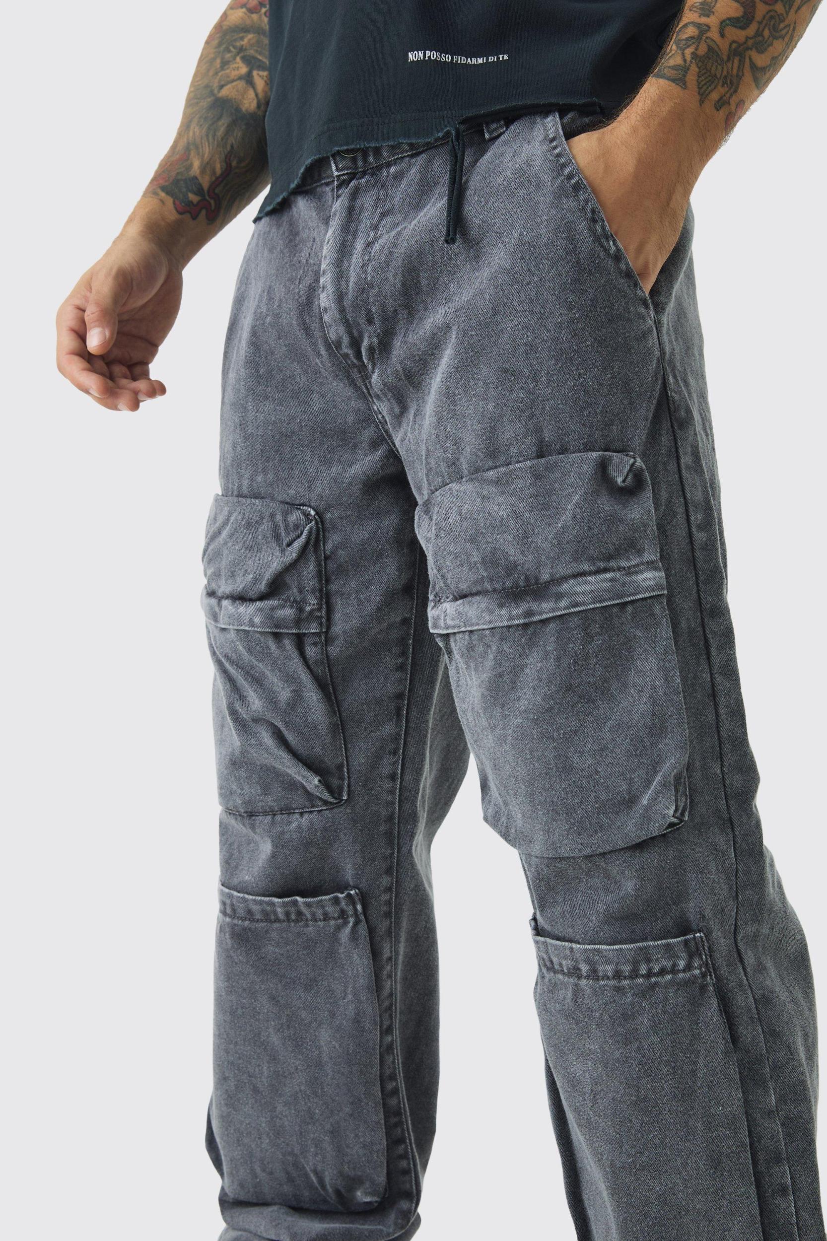 Relaxed Heavyweight Twill Acid Washed Cargo Pants | boohooMAN USA Product Image