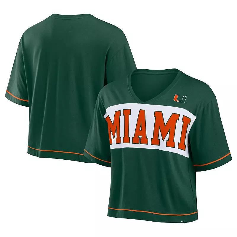 Women's Fanatics Green Miami Hurricanes Home Team Bold Fashion Modest V-Neck Cropped T-Shirt, Size: Medium Product Image
