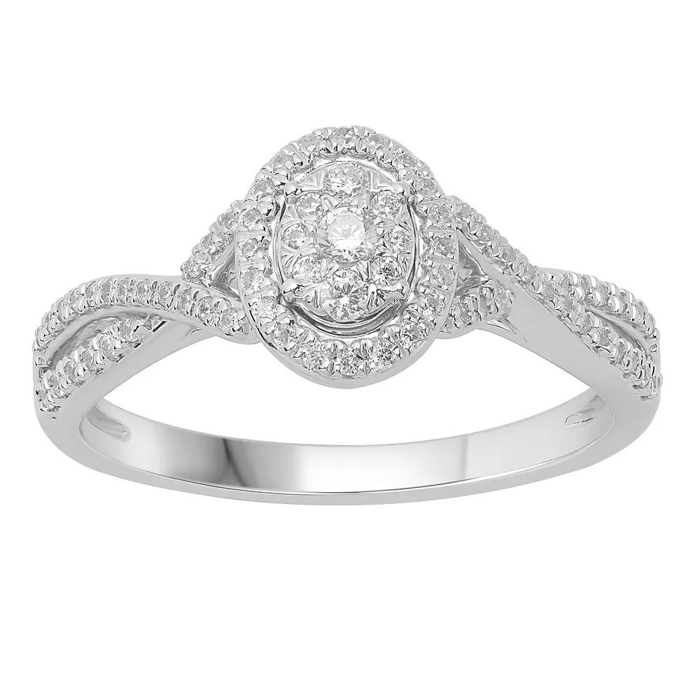 Diamond Medley 10k White Gold 1/3 Carat T.W. Diamond Oval Cluster Ring, Women's,  Product Image