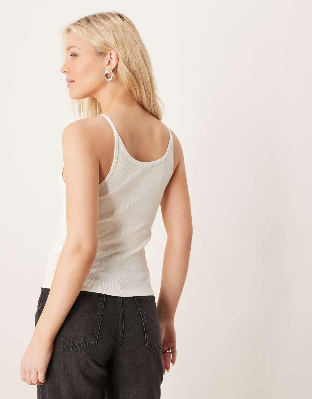 ASOS DESIGN strap detail scoop neck tank top in cream Product Image