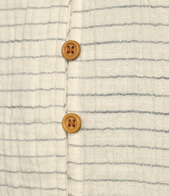 Chelsea & Violet Lila Striped Cotton Long Sleeve Split V-Neck Belted Button Down Dress Product Image