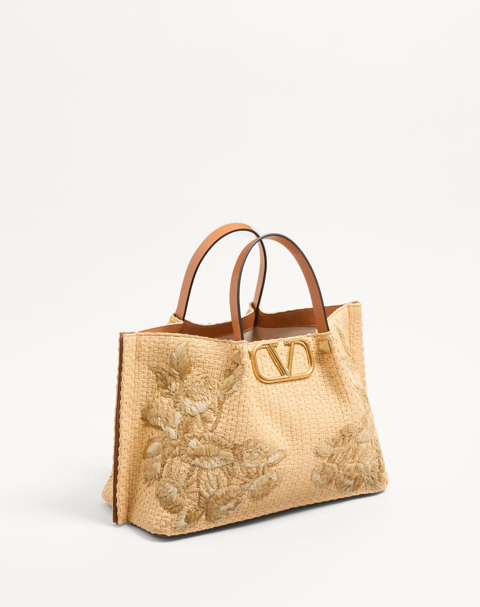 Medium Shopping Bag In Raffia With Floral Embroidery Product Image