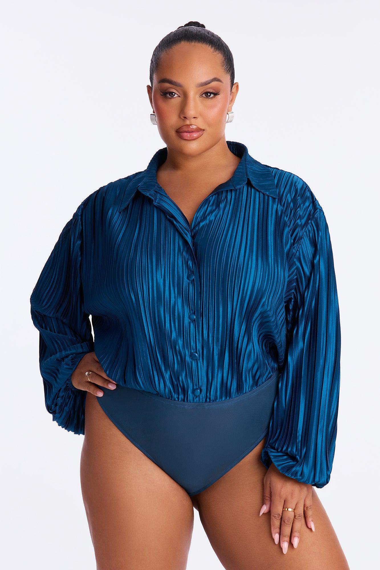 So Dramatic Satin Bodysuit 3 Piece Pant Set - Teal Female Product Image